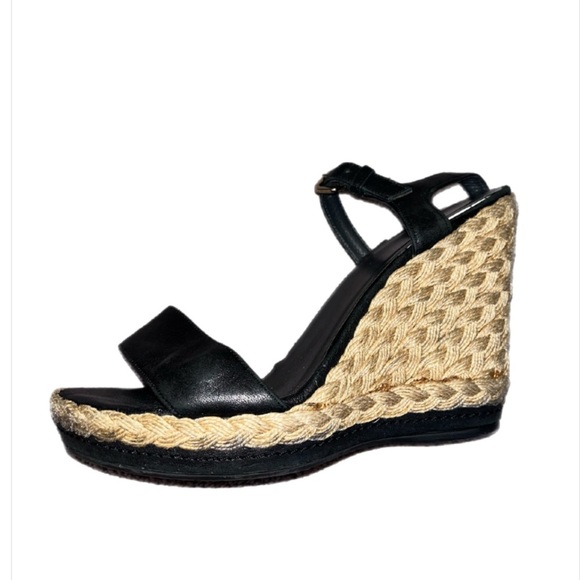 Stuart Weitzman Black Wedge Sandals- size 8.5 - Picture 6 of 9
